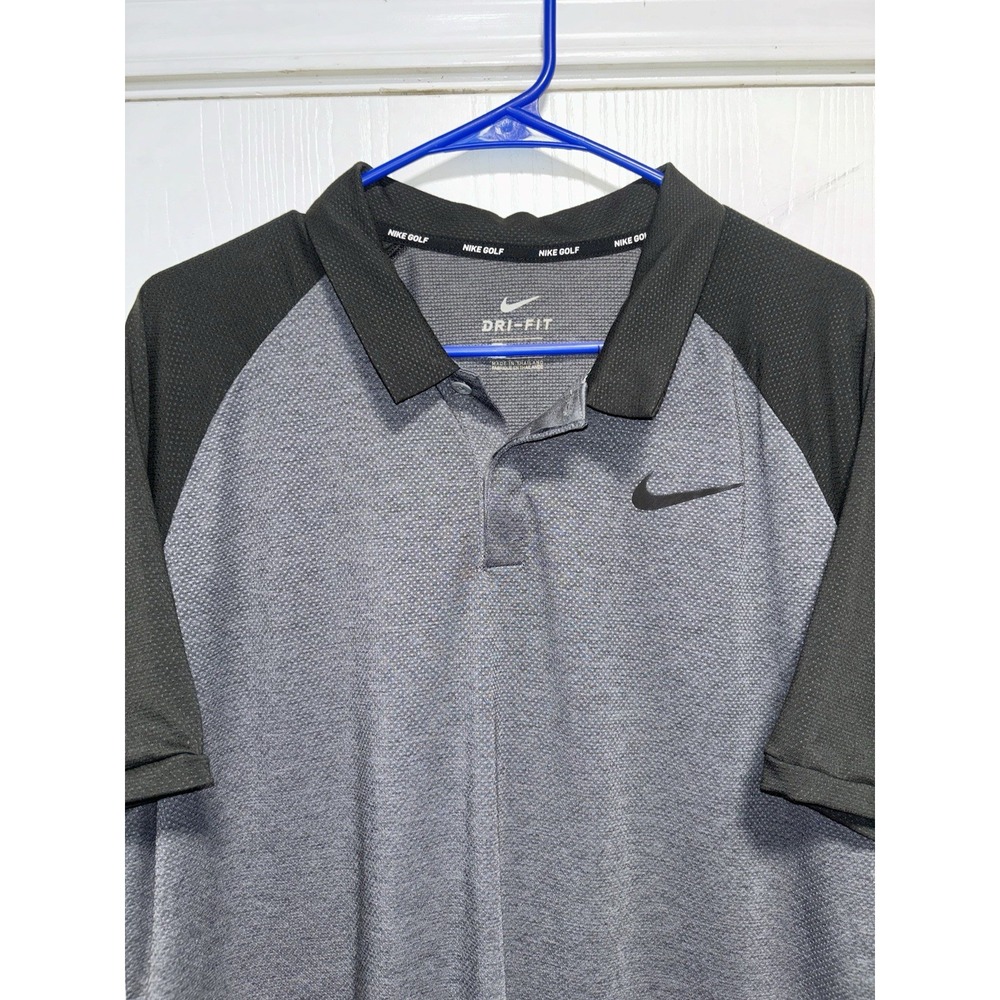 Nike Golf Polo Shirt Men Large Black Gray Dri Fit‎ Performance Classic